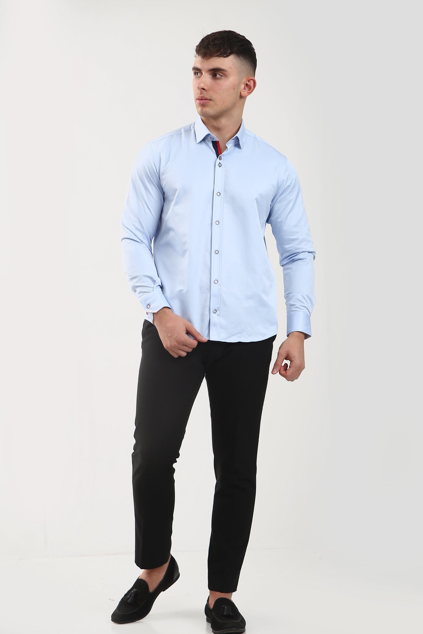 Tom Silk Plain Long Sleeve Shirt Blue Pink Navy White
