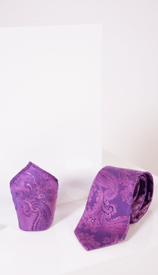 Marc Darcy- Purple Paisley Tie and Pocket Square Set