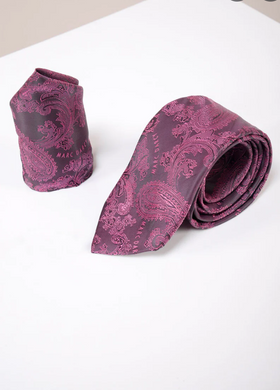 Marc Darcy- Berry Paisley Tie and Pocket Square Set