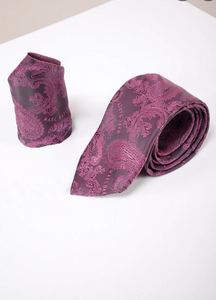 Marc Darcy- Berry Paisley Tie and Pocket Square Set