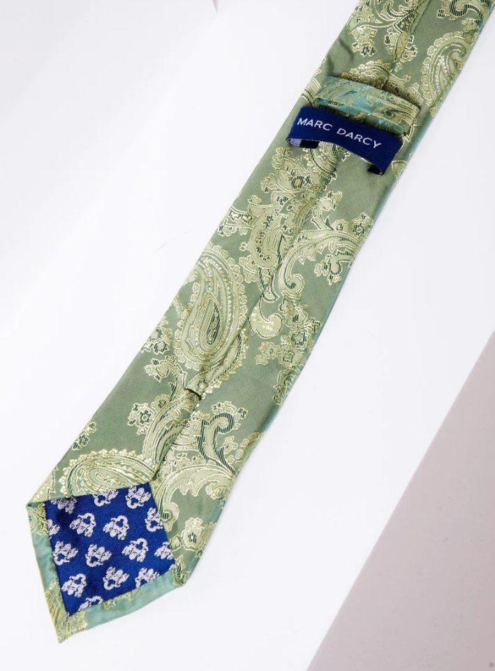 Marcy Darcy- Green Paisley Tie and Pocket Square Set