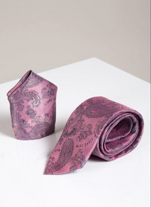 Marcy Darcy- Pink Paisley Tie and Pocket Square Set