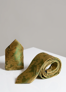 Marc Darcy- Tan Paisley Tie and Pocket Square Set