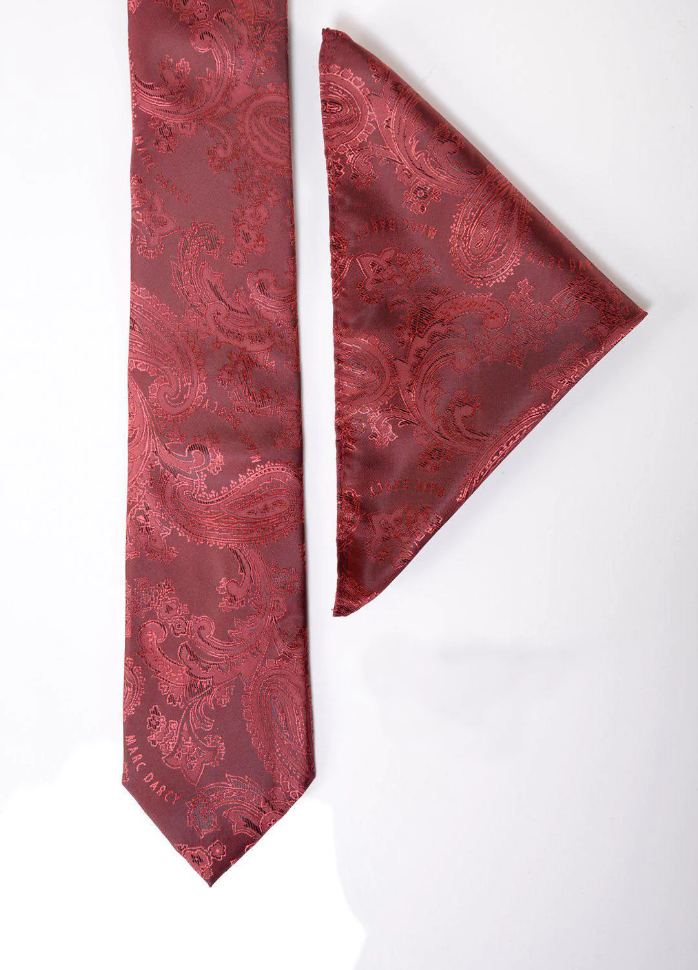 Marc Darcy- Wine Paisley Tie and Pocket Square Set