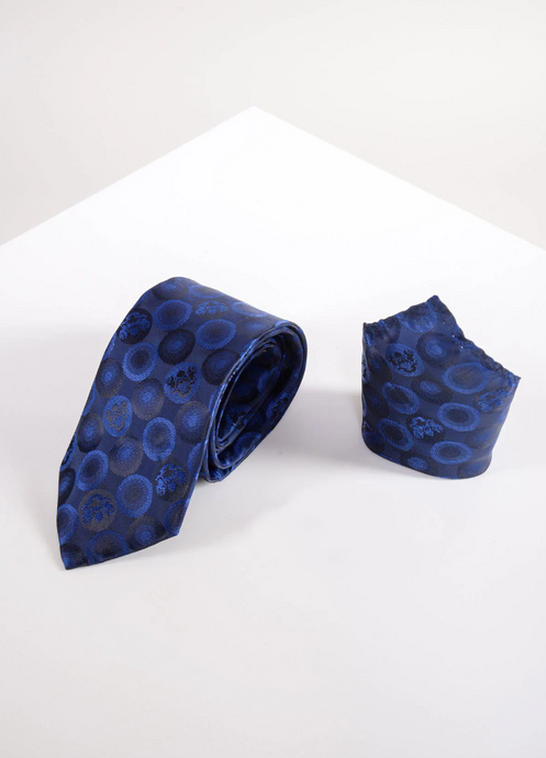 Marc Darcy- Navy Bubbles Tie and Pocket Square Set