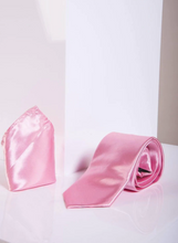 Marc Darcy - Stanley Pink Plain Satin Tie and Pocket Square Set