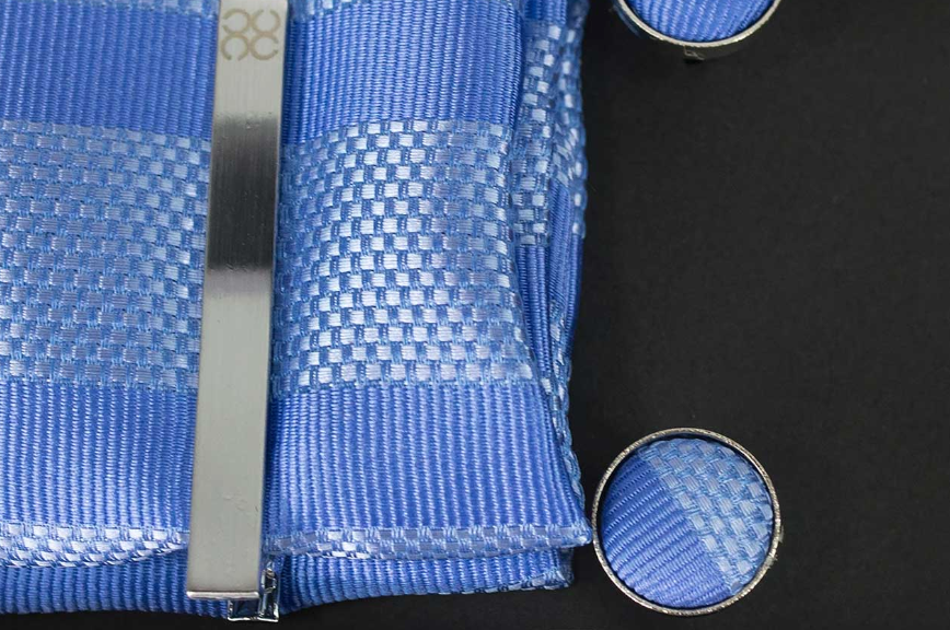 House of Cavani- CV107 Light Blue Tie, Pocket Square, Cufflinks and Tie Pin Set