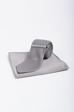 House of Cavani- CV201 Grey Satin, Pocket Square and Tie Pin Set