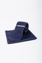 House of Cavani- CV201 Navy Tie, Pocket Square and Tie Pin Set