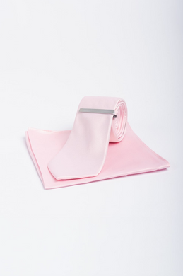 House of Cavani- CV201 Pink Satin Tie, Pocket Square and Tie Pin Set