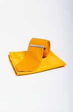 House of Cavani- CV201 Gold Satin Tie, Pocket Square and Tie Pin Set