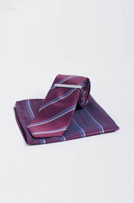 House of Cavani- CV804 Wine Tie, Pocket Square and Tie Pin Set