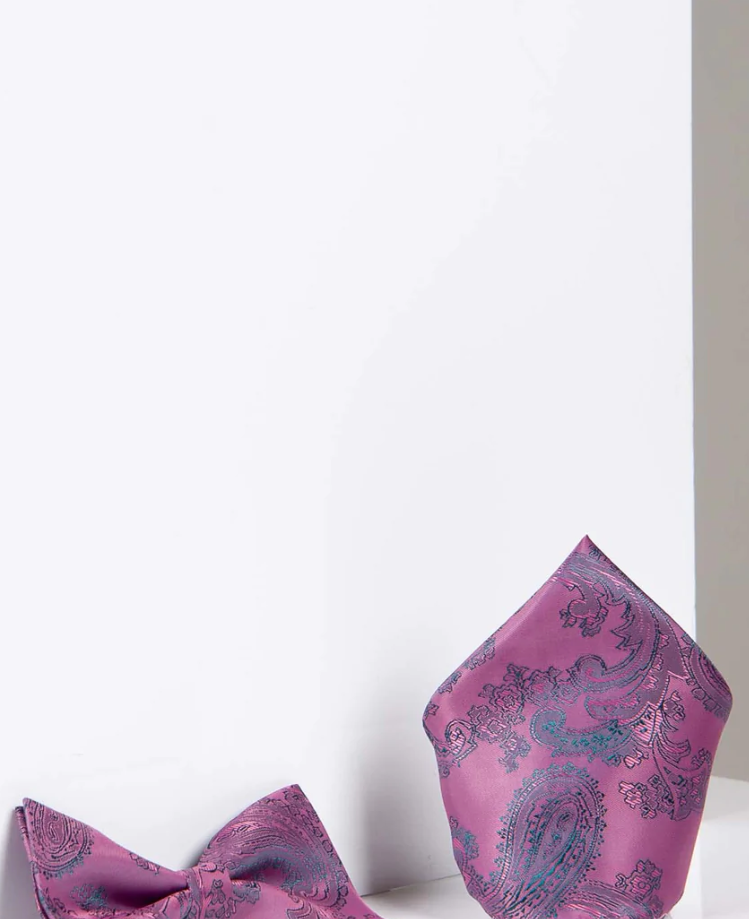 Marc Darcy- Paisley Pink Bow Tie and Pocket Square Set