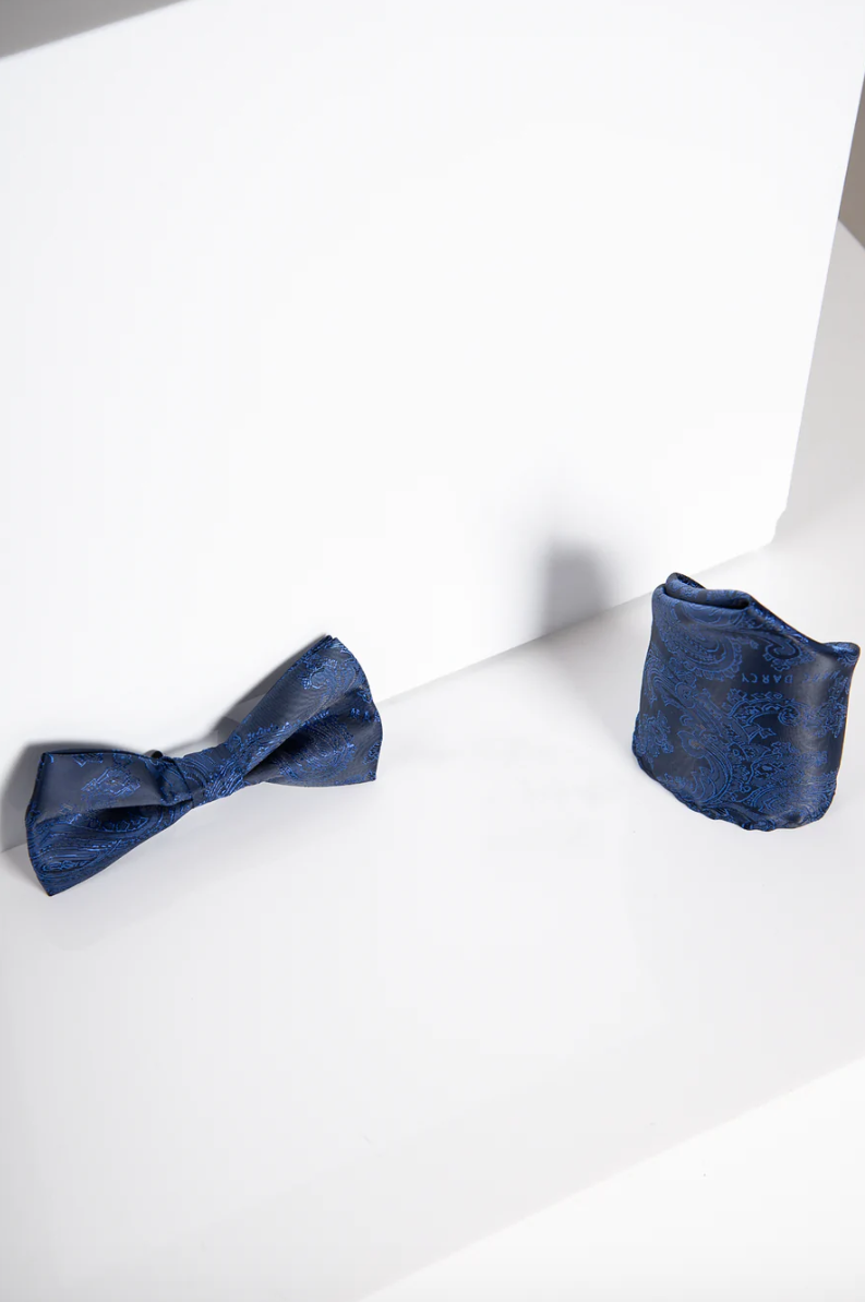 Marc Darcy- Paisley Navy Bow Tie and Pocket Square Set