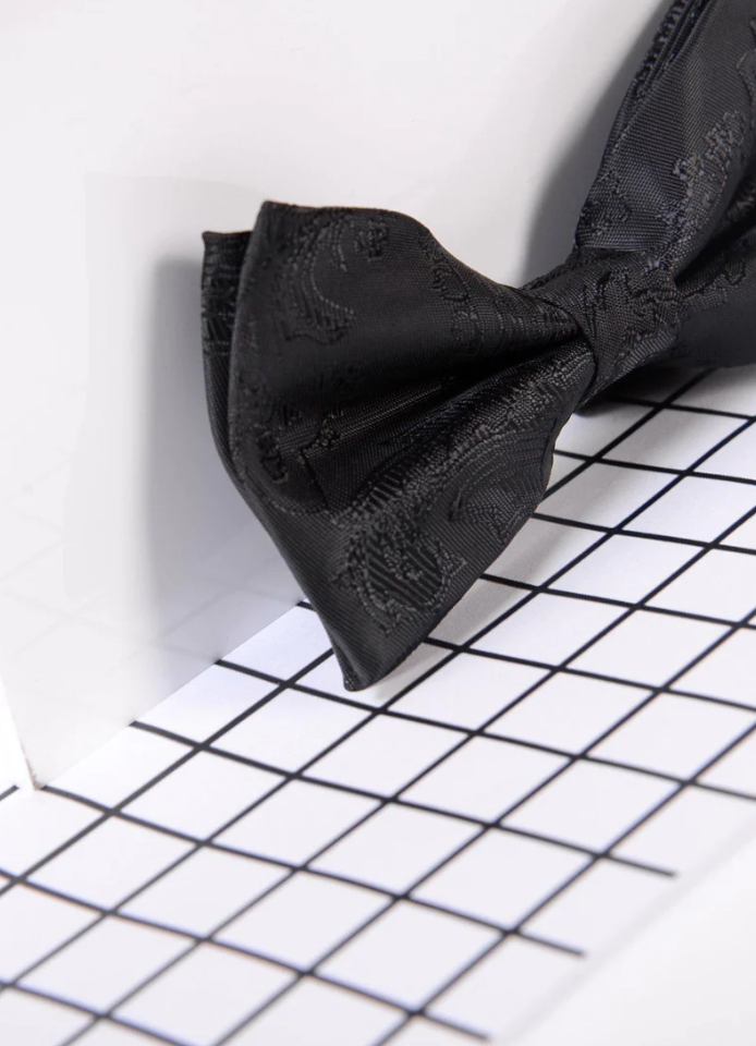 Marc Darcy- Paisley Black Bow Tie and Pocket Square Set