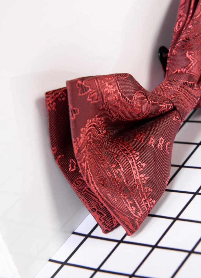 Marc Darcy- Paisley Wine Bow Tie and Pocket Square Set