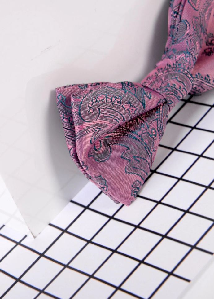 Marc Darcy- Paisley Pink Bow Tie and Pocket Square Set