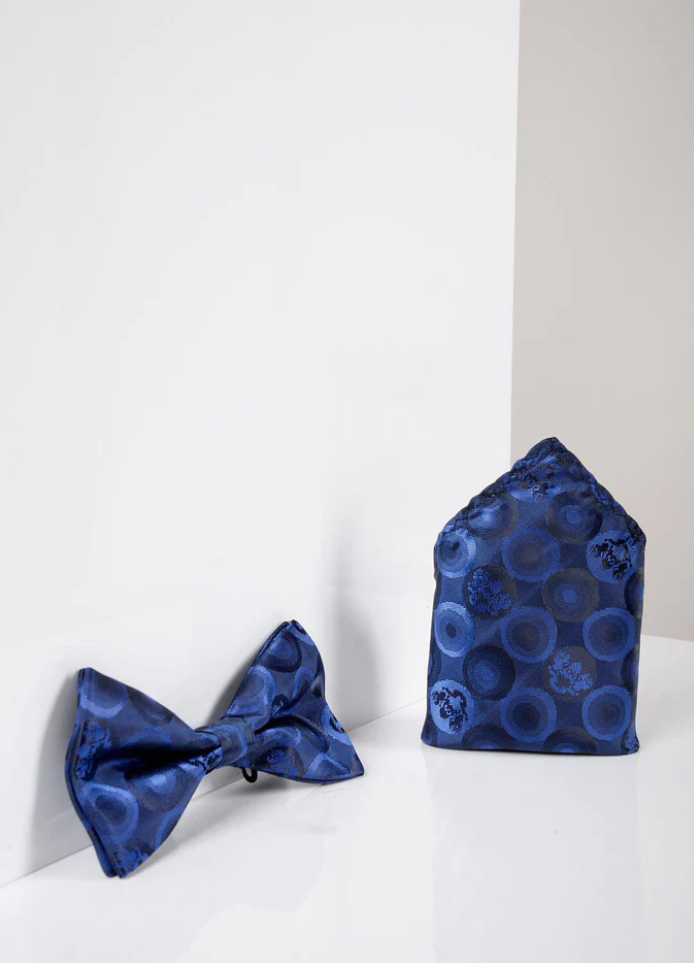 Marc Darcy- Navy Bubbles Bow Tie and Pocket Square Set